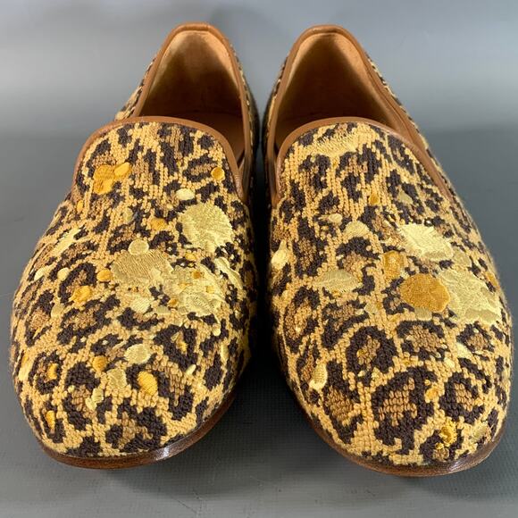 STUBBS & WOOTTON Size 9.5 Brown Gold Embroidery Lounge Loafers main image 8